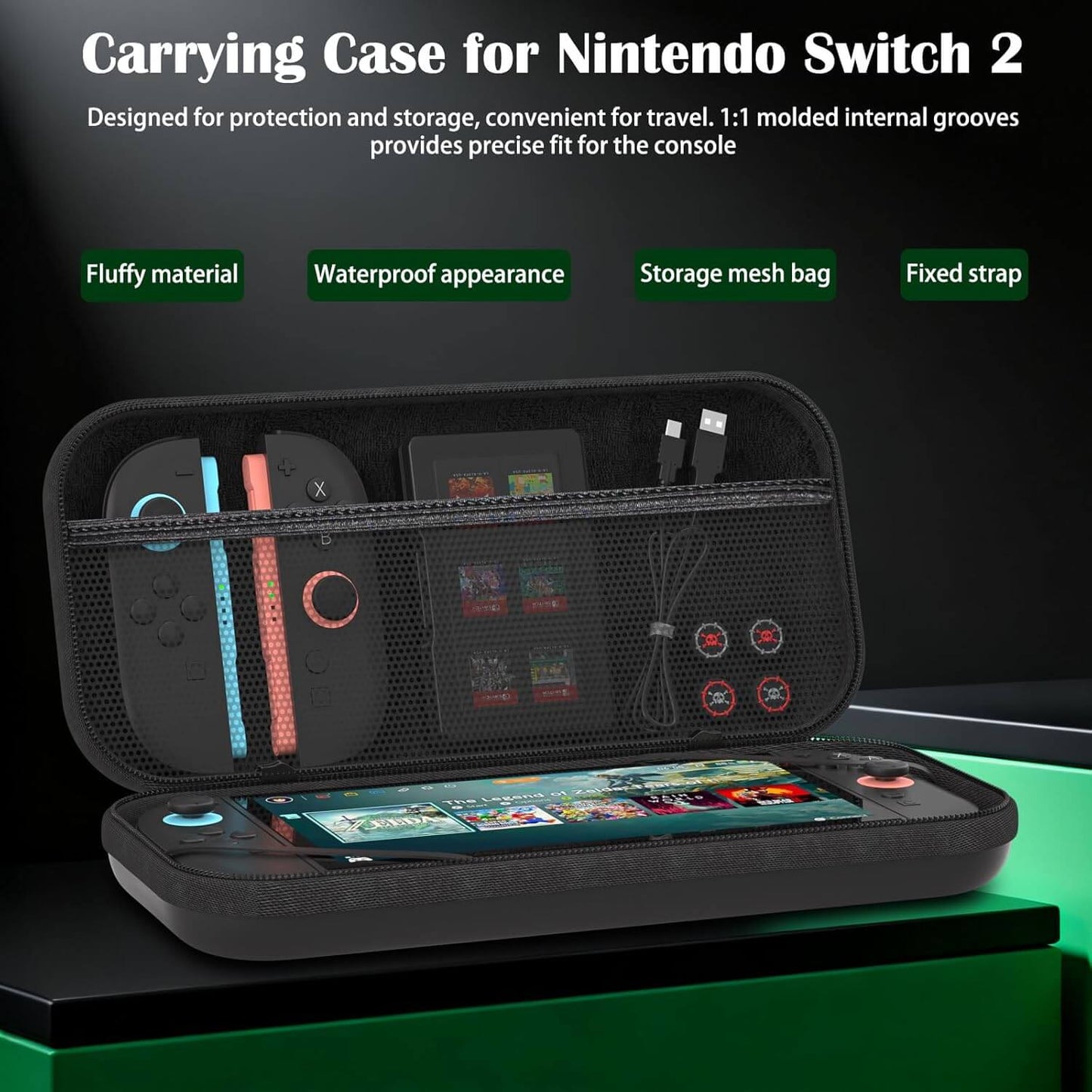 Switch 2 Accessories 9-in-1 Bundle – Carrying Case, Screen Protector, Charger Dock, Joycon Grips & Wheels – Full Kit for Nintendo Switch 2 Console Travel Gaming Setup