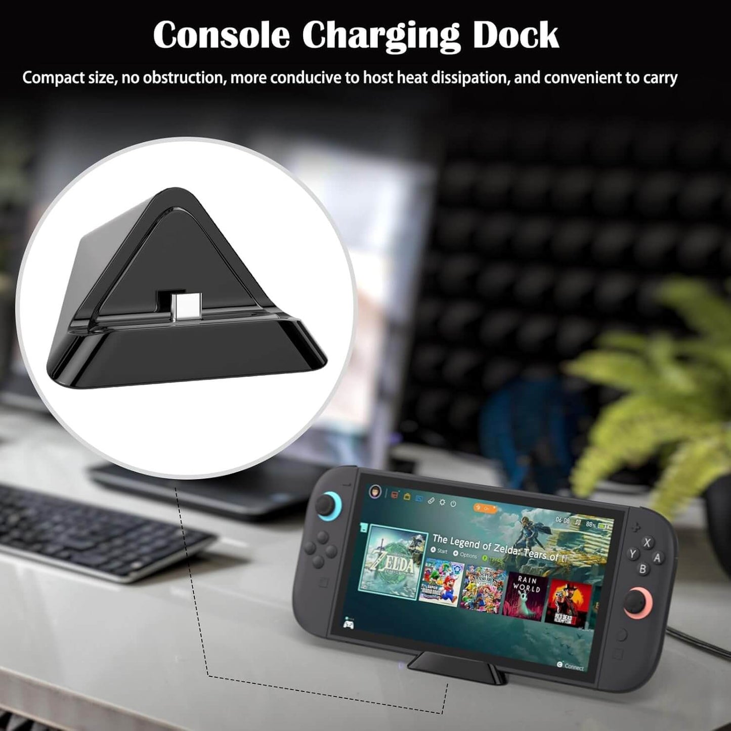 Switch 2 Accessories 9-in-1 Bundle – Carrying Case, Screen Protector, Charger Dock, Joycon Grips & Wheels – Full Kit for Nintendo Switch 2 Console Travel Gaming Setup