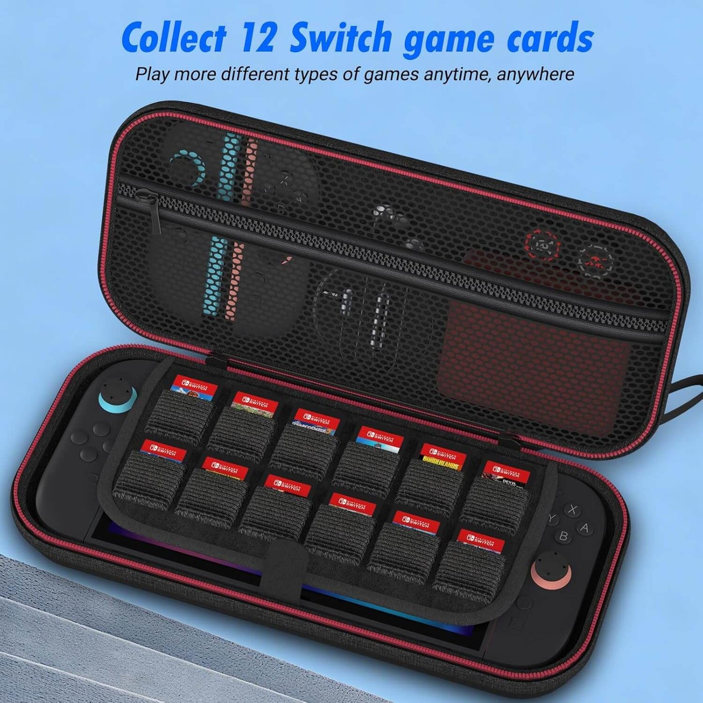 HEATFUN Switch 2 Carrying Case Upgraded Zipper, Minimalist Black Design, No Logo, Hard Shell Switch 2 Travel Case Holds Console and 12 Game Cards, Includes Screen Protector and Thumb Grips