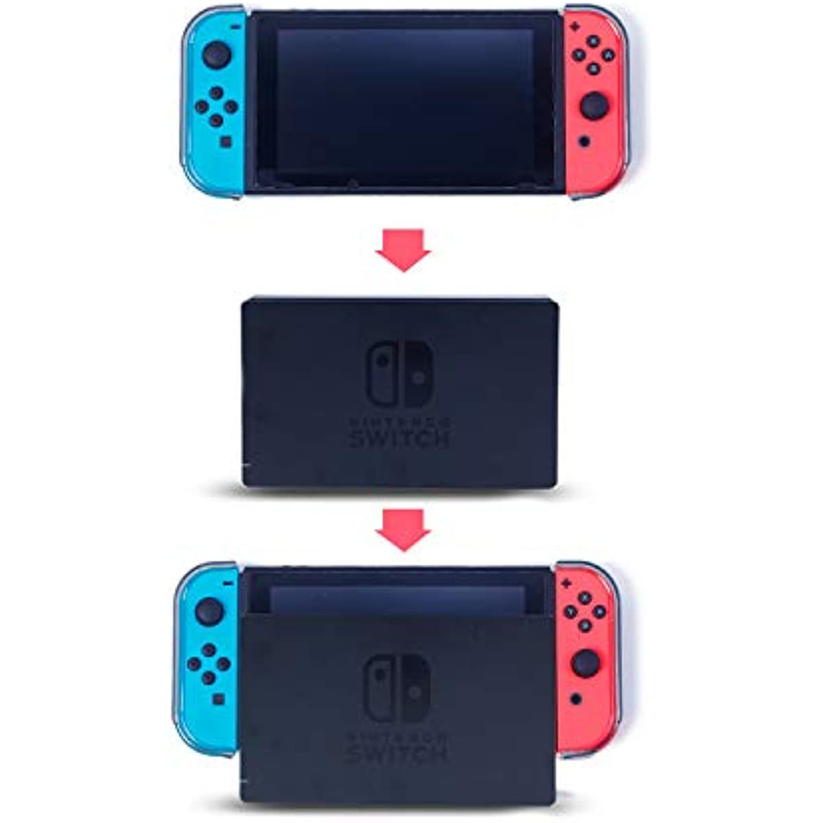 Switch Dockable Case, Switch Protective Case with Soft TPU Grip Case for Joy-Con, Switch Tempered Glass Screen Protector and 6 Thumb Stick Caps - Black