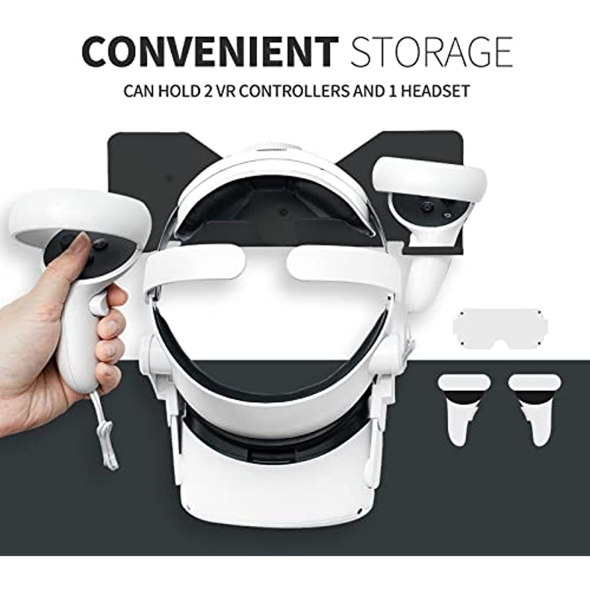 Oculus Quest 2 Wall Mount Storage Stand Holder Compatible with Oculus Quest 2, Quest 1, Valve Index, Rift S, HP Reverb G2, Vive Pro, HTC Vive, Playstation VR Headset and Controllers VR Rack - Black