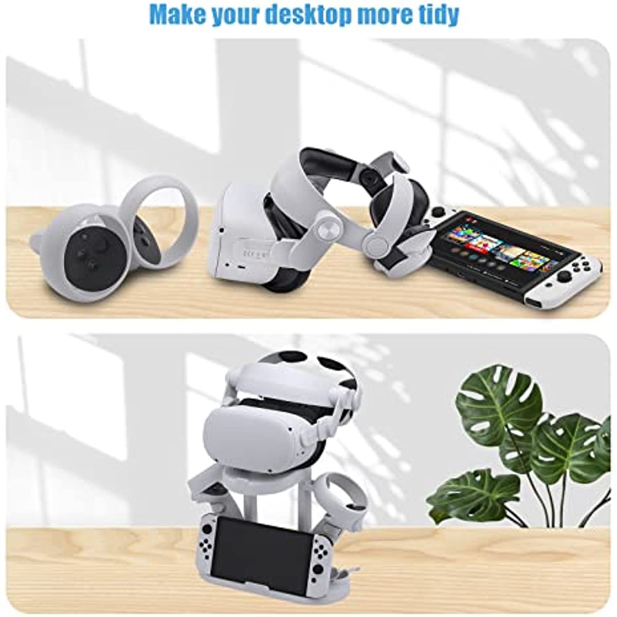 Oculus Quest 2 Holder, Holder Stand Compatible with Oculus Quest 2, Oculus Quest, Pico Neo3, Vive Focus 3 Headset and Controllers - White