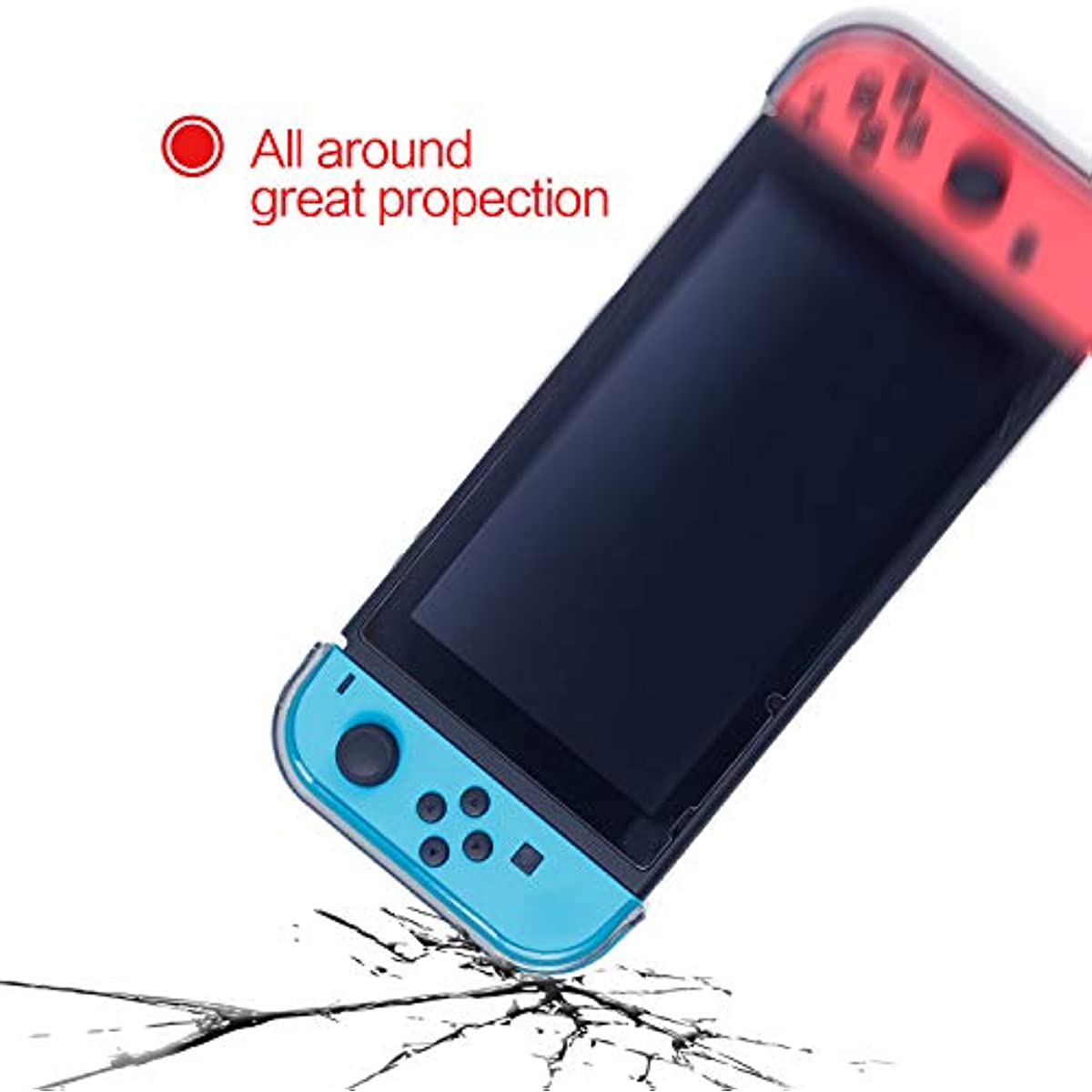 Switch Dockable Case, Switch Protective Case with Soft TPU Grip Case for Joy-Con, Switch Tempered Glass Screen Protector and 6 Thumb Stick Caps - Black