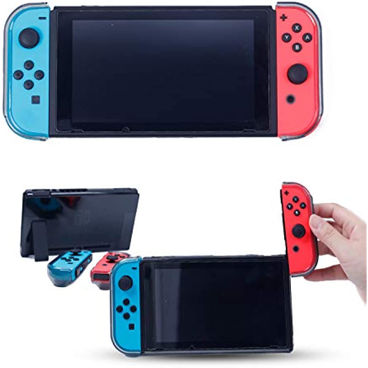 Switch Dockable Case, Switch Protective Case with Soft TPU Grip Case for Joy-Con, Switch Tempered Glass Screen Protector and 6 Thumb Stick Caps - Black