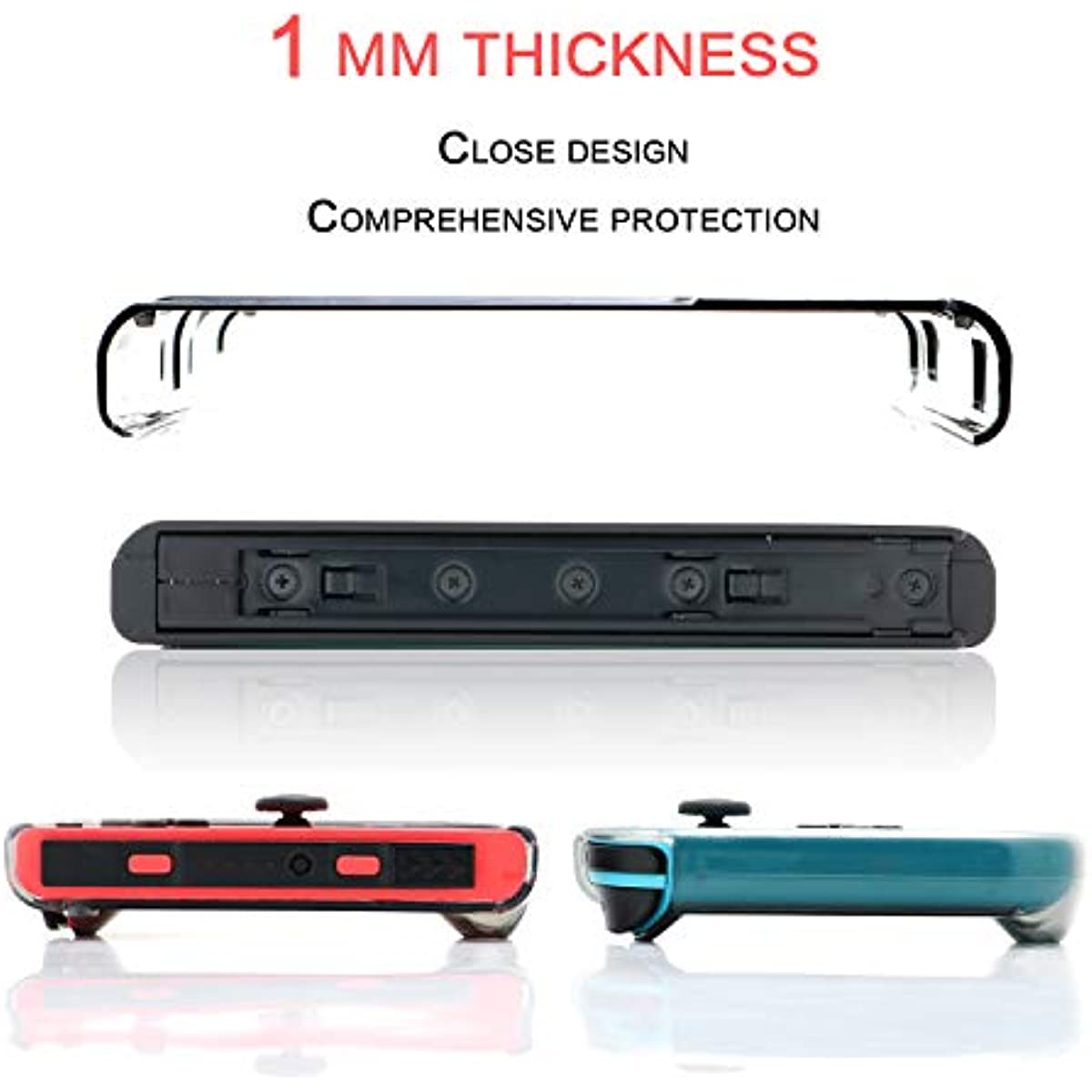 Switch Dockable Case, Switch Protective Case with Soft TPU Grip Case for Joy-Con, Switch Tempered Glass Screen Protector and 6 Thumb Stick Caps - Black