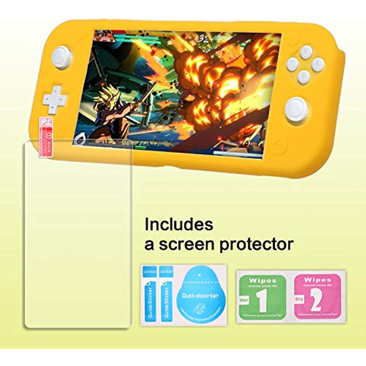Switch lite Protective Case, Silicone Case for Nintendo Switch Lite with Glass Screen Protector - Yellow