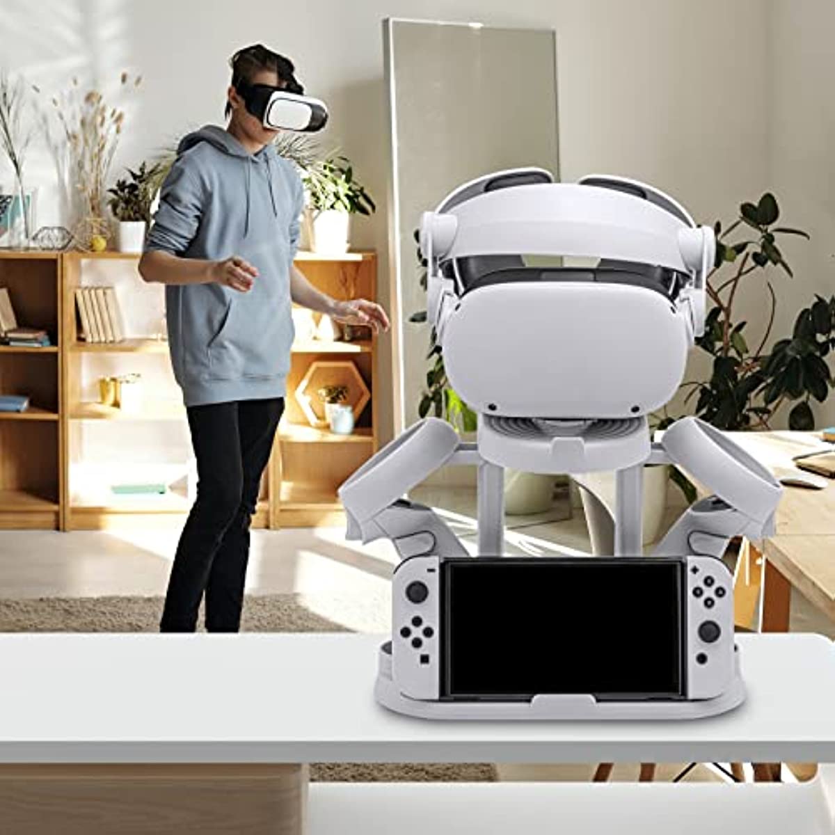 Oculus Quest 2 Holder, Holder Stand Compatible with Oculus Quest 2, Oculus Quest, Pico Neo3, Vive Focus 3 Headset and Controllers - White