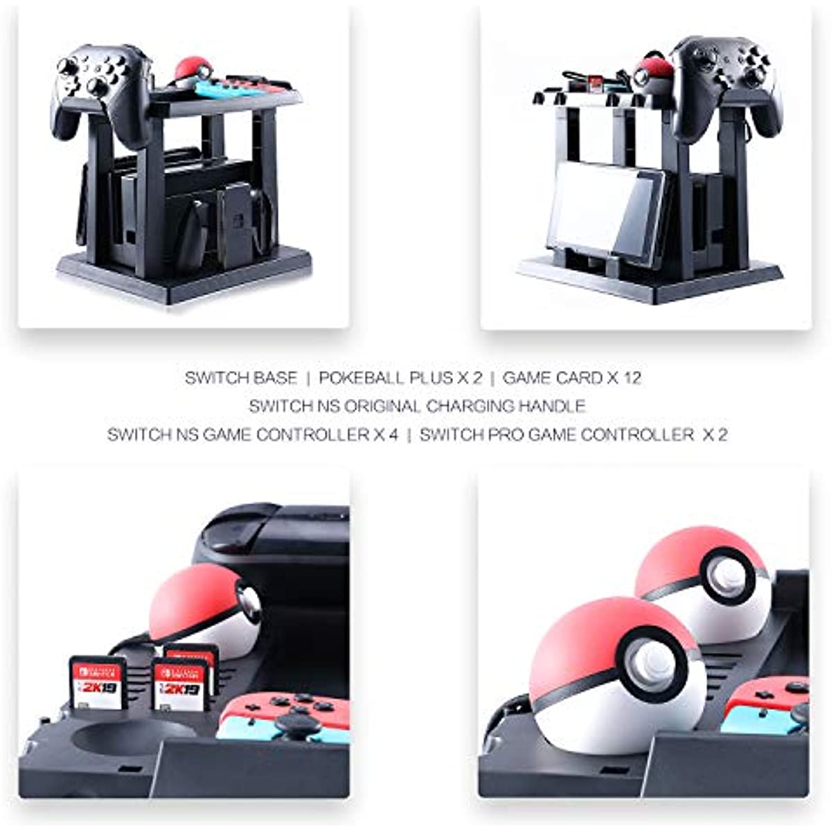 Storage Stand for Nintendo Switch, Storage Stand Controller Holder for Nintendo Switch Accessories and 2 Poke Ball Plus Controllers