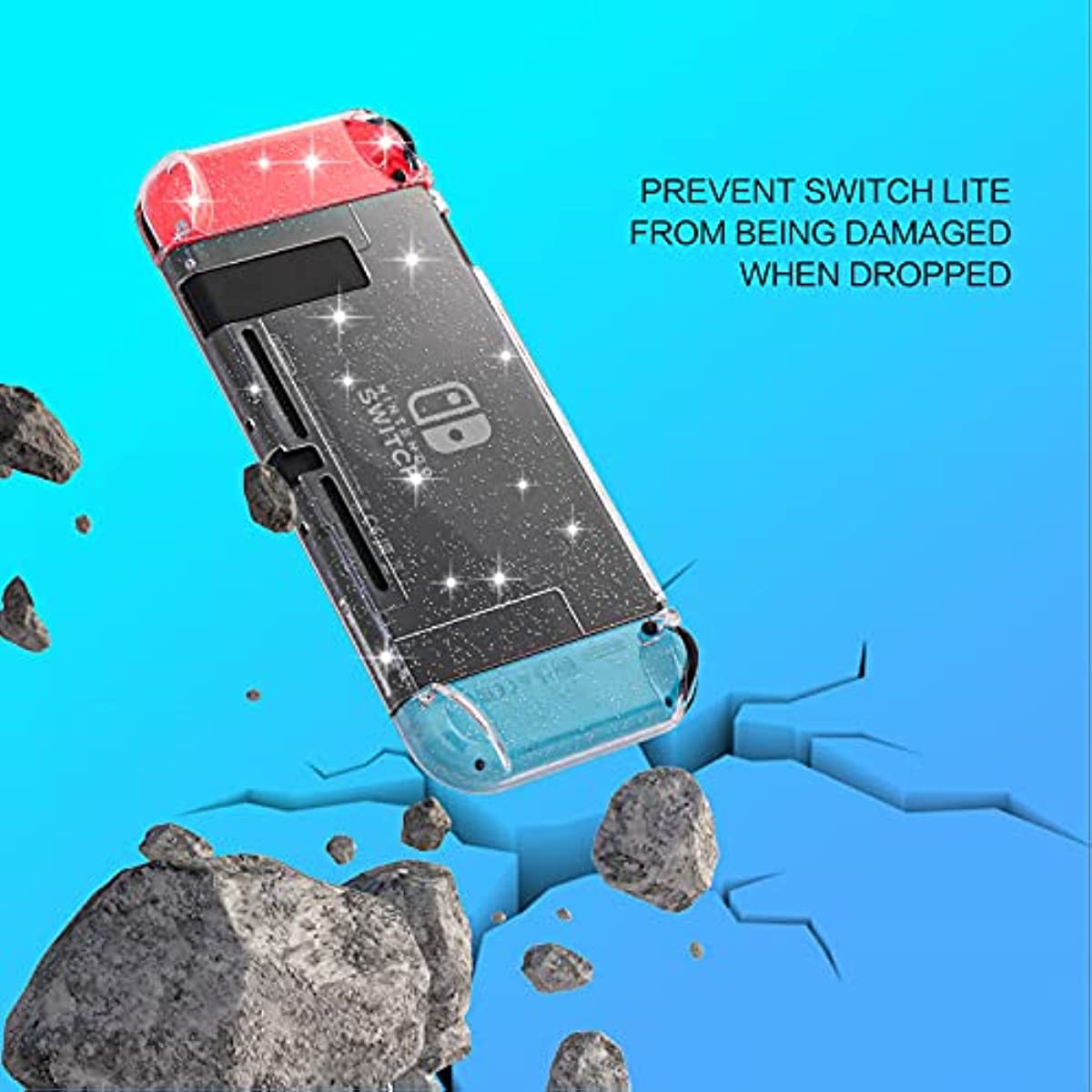 Dockable Case for Nintendo Switch, Protective Case for Nintendo Switch with a Tempered Glass Screen Protector and 6 Joy Stick Covers, Fit into The Dock Station - Clear Glitter