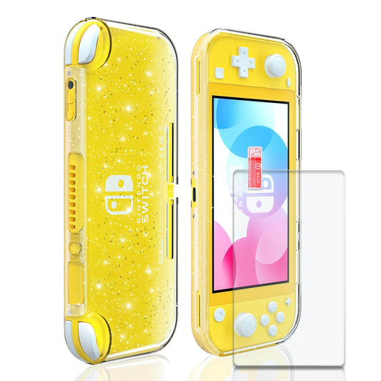 Crystal Glitter Case for Nintendo Switch Lite, Clear Shiny Sparkly TPU Cover for Switch Lite with 2 Thumb Grips and 1 Tempered Glass Screen Protector