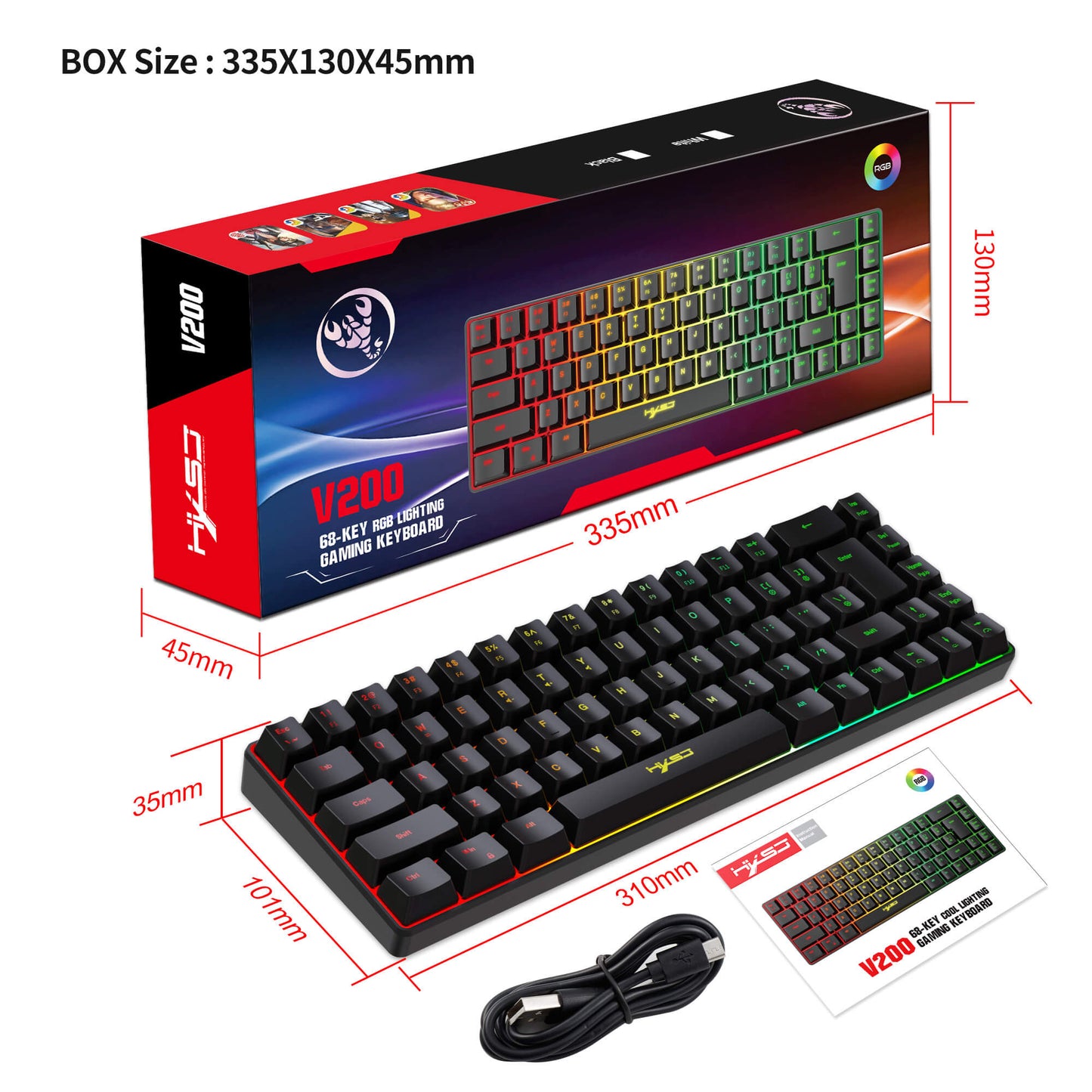 Wired Gaming Keyboard, 68-Key RGB Lighting Gaming Keyboard, RGB Backlit Mini Keyboard, Small Ultra-Compact 68 Keys Keyboard for PC/Mac Gamer, Typist, Travel, Easy to Carry on Business Trip - Black