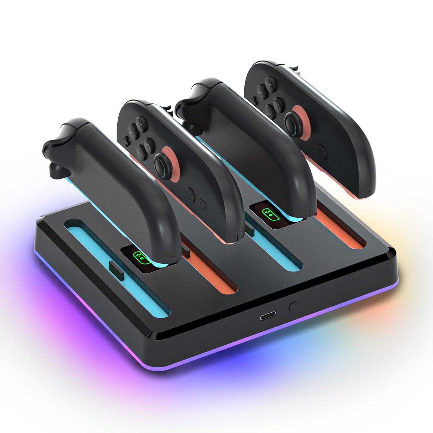 Switch 2 Controller Charger Dock with RGB Lighting, LED Indicator, Wall Mount & Type-C Port – Fast Charging Station for 4 Joy-Cons – Compact & Neat Design – Must-Have Switch 2 Accessories