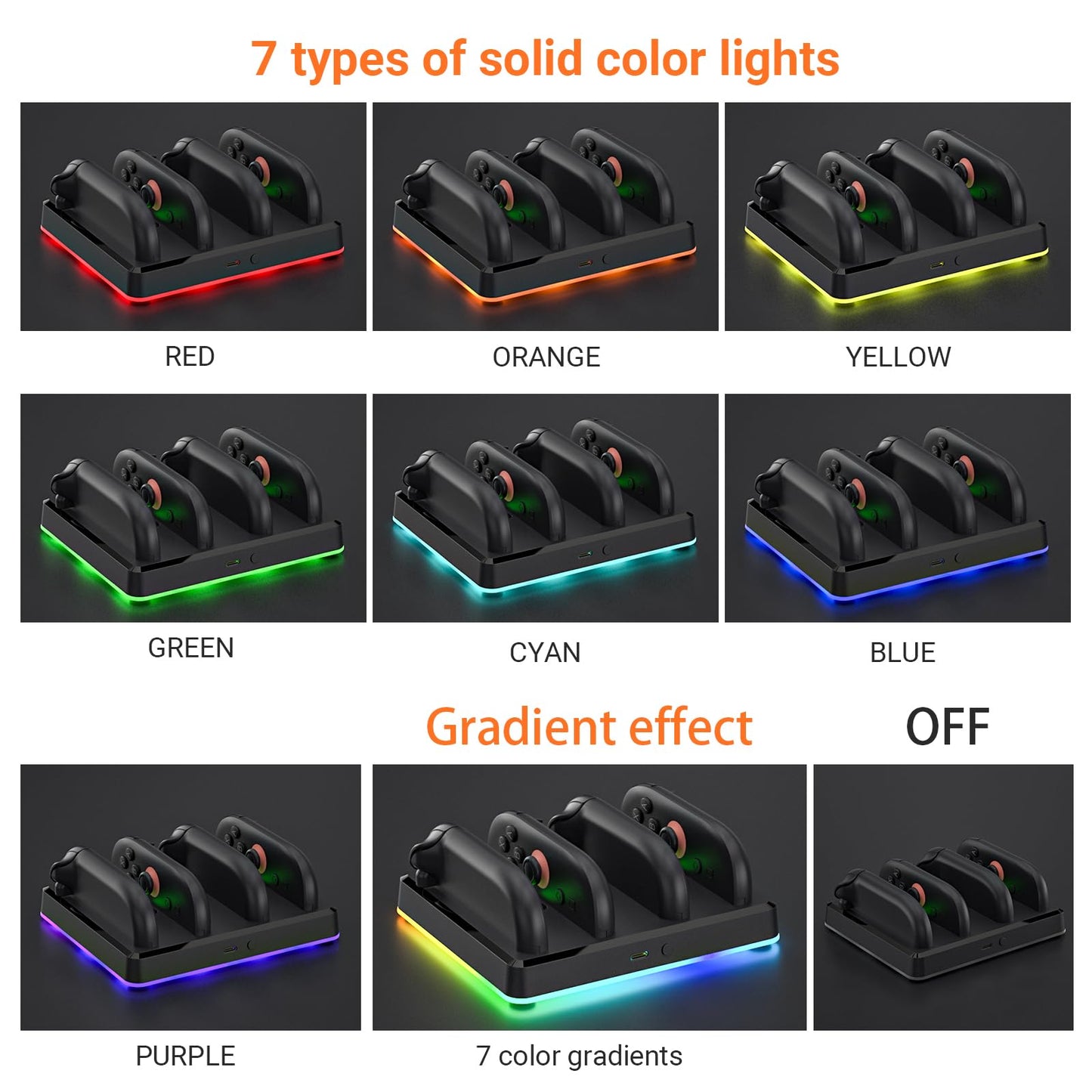 Switch 2 Controller Charger Dock with RGB Lighting, LED Indicator, Wall Mount & Type-C Port – Fast Charging Station for 4 Joy-Cons – Compact & Neat Design – Must-Have Switch 2 Accessories