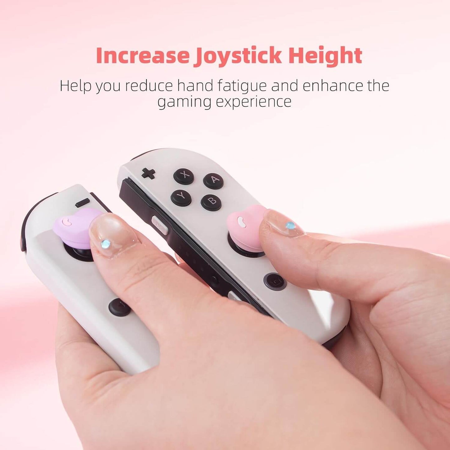 Silicone Joycon Thumb Grip Caps, Soft Joystick Cover Caps Compatible with Nintendo Switch/OLED/Switch Lite, 4PCS - Pink and Purple Heart