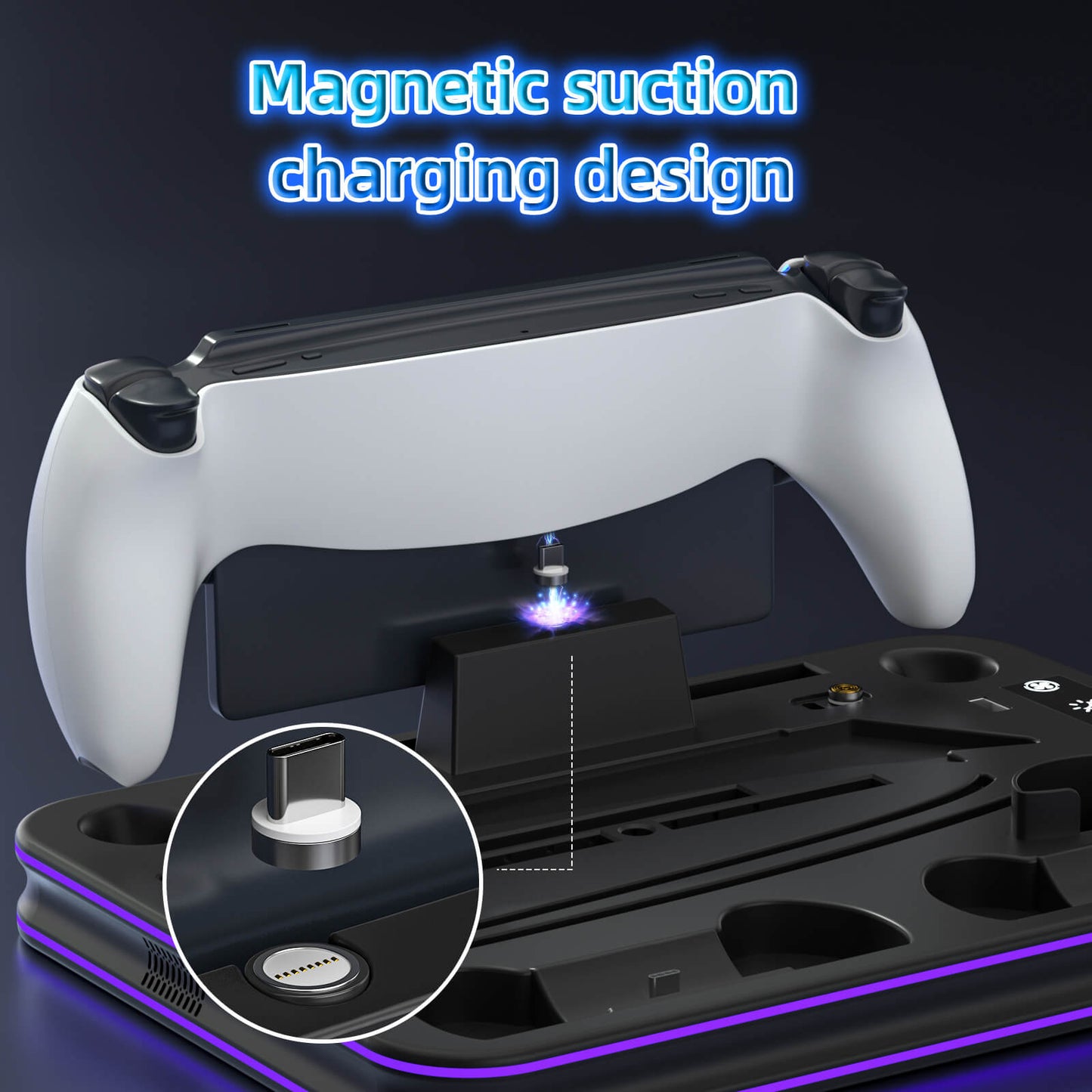 PS5 Slim Stand and Cooling Station with RGB LED Controller Charging Station for PlayStation 5, PS5 Controller Charger for Dual Sense & Edge Controller, PS5 / PS5 Slim Accessories Cooling Black