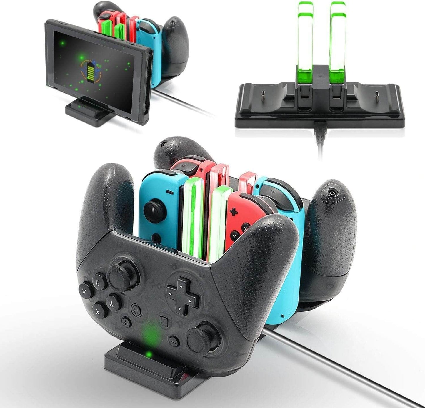 Controller Charger Dock for Nintendo Switch, 6 in 1 Charging Station for Nintendo Switch Joy-Con Controllers and Pro Controllers Black