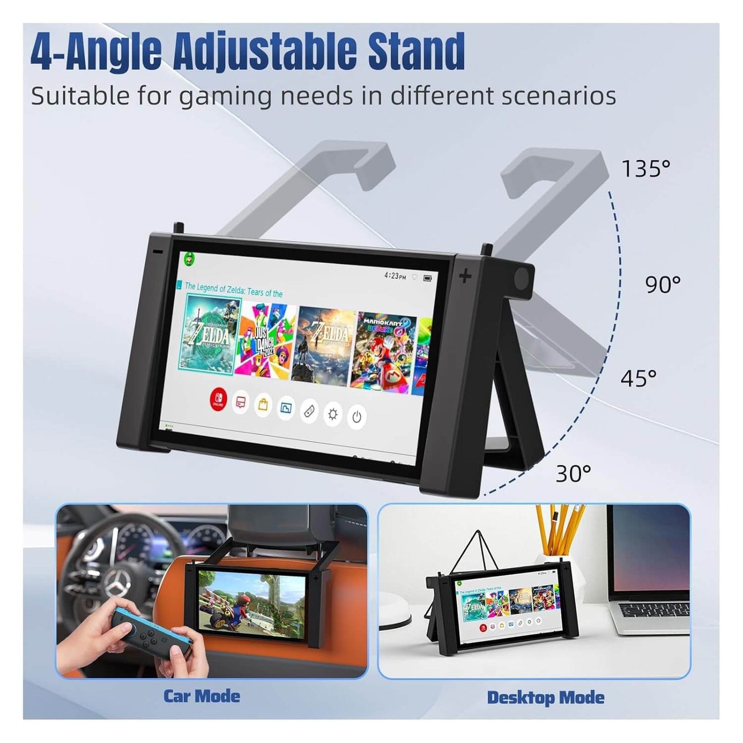 HEATFUN Switch 2 Car Headrest Mount & Table Stand – Wide-Fit Adjustable Hooks, Case-Friendly Grip, Multi-Angle Switch 2 Holder, Anti-Slip Stable Stand for Road Trips, Airplanes, Home Gaming