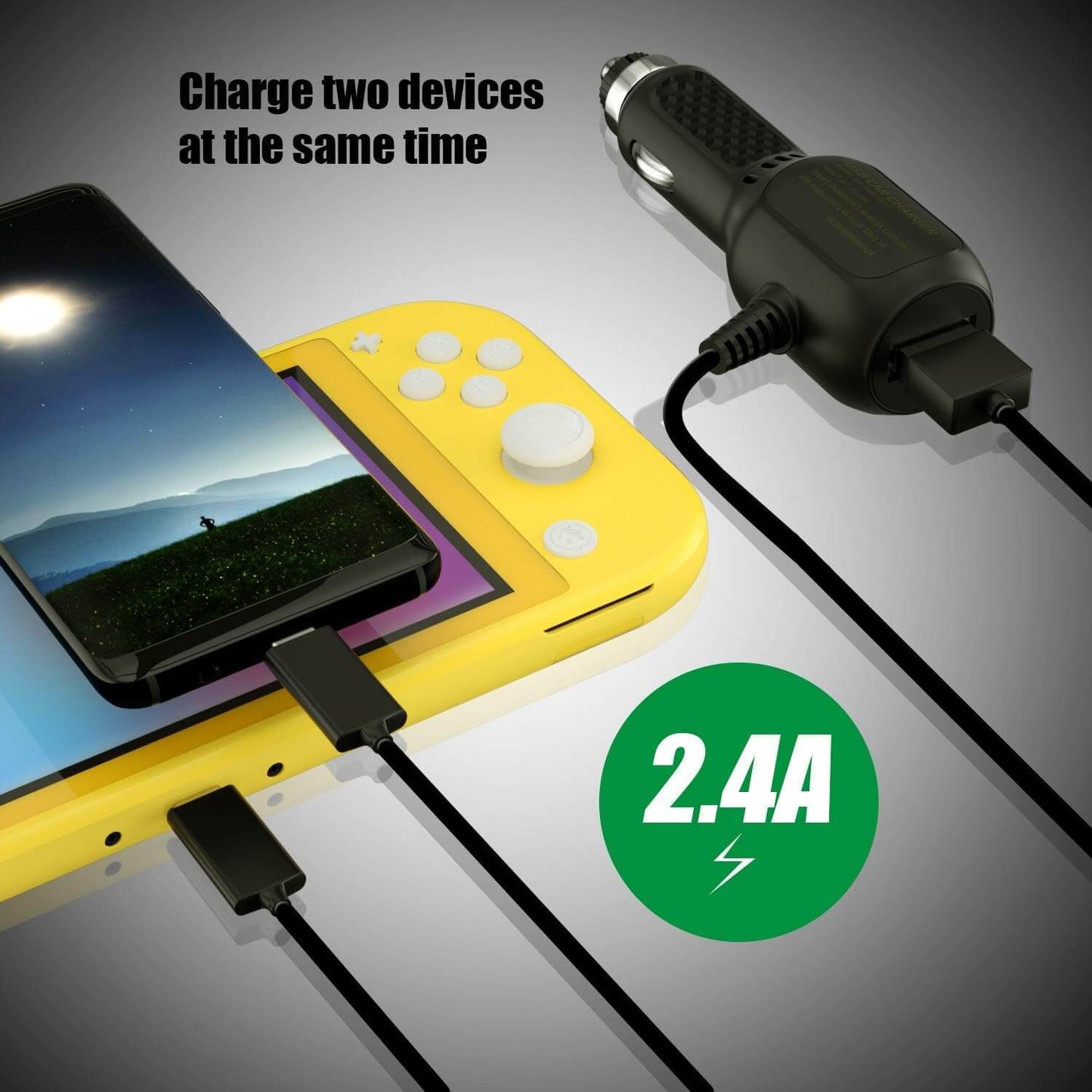 Switch Car Charger Fast Charging Adapter - Dual Port USB-C PD & USB-A QC3.0 Charger for Nintendo Switch 2/OLED/Lite - 18W High-Speed Output, Compact Design, Safe Power Delivery in Cars, SUVs, and Truck