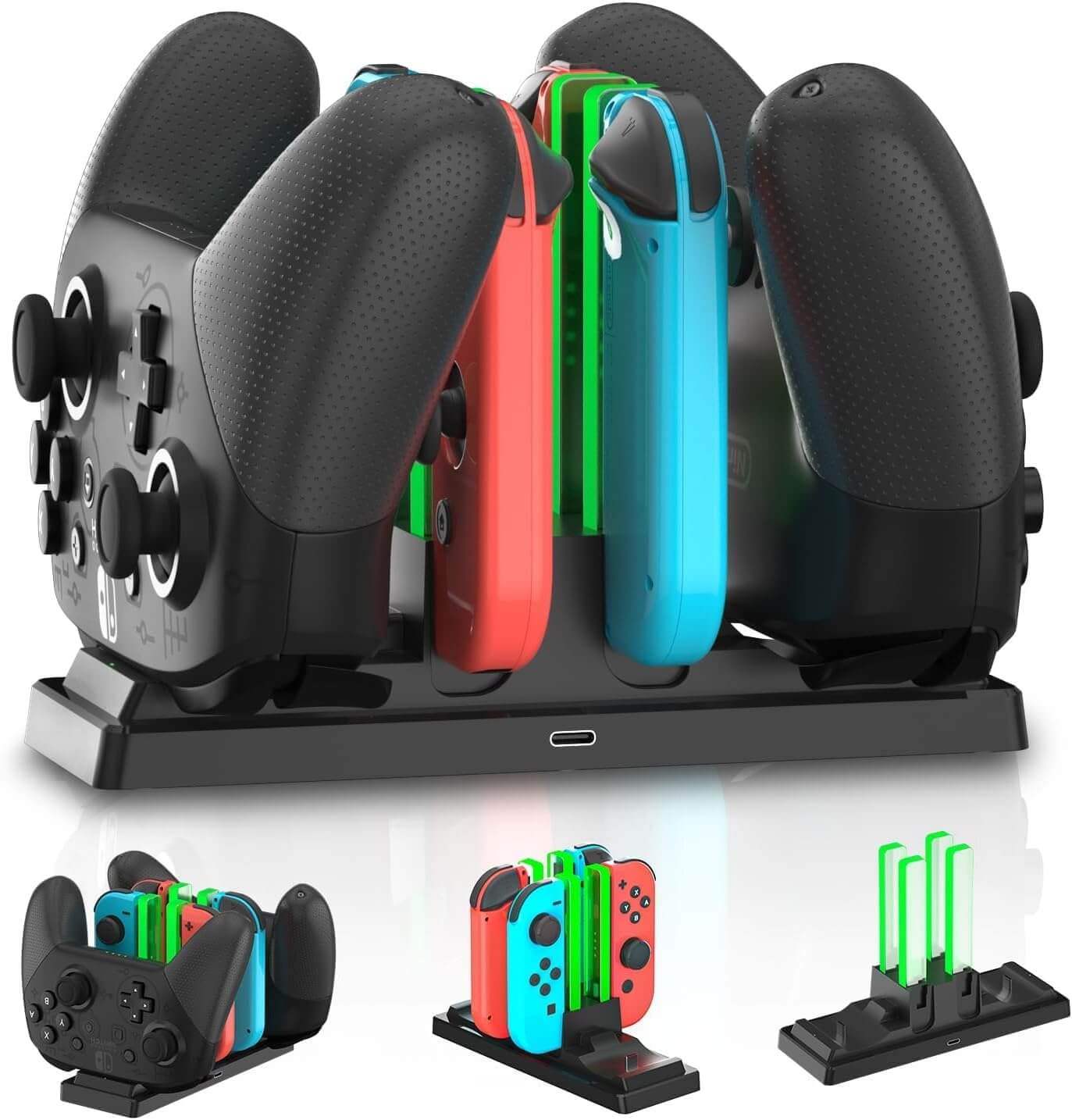 Controller Charger Dock for Nintendo Switch, 6 in 1 Charging Station for Nintendo Switch Joy-Con Controllers and Pro Controllers Black