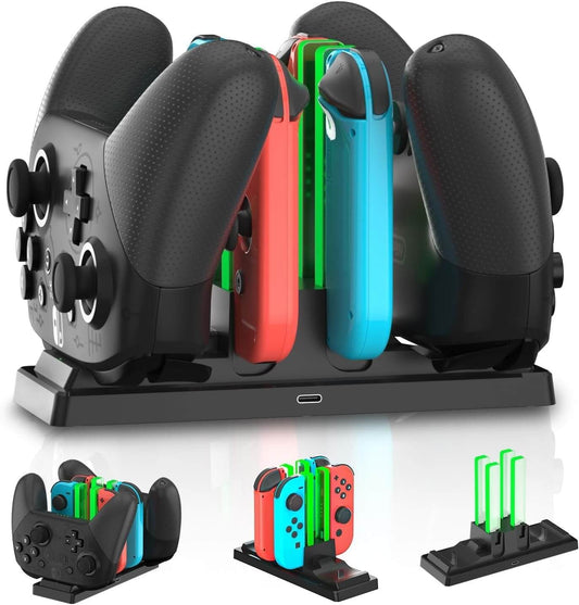 Controller Charger Dock for Nintendo Switch, 6 in 1 Charging Station for Nintendo Switch Joy-Con Controllers and Pro Controllers Black
