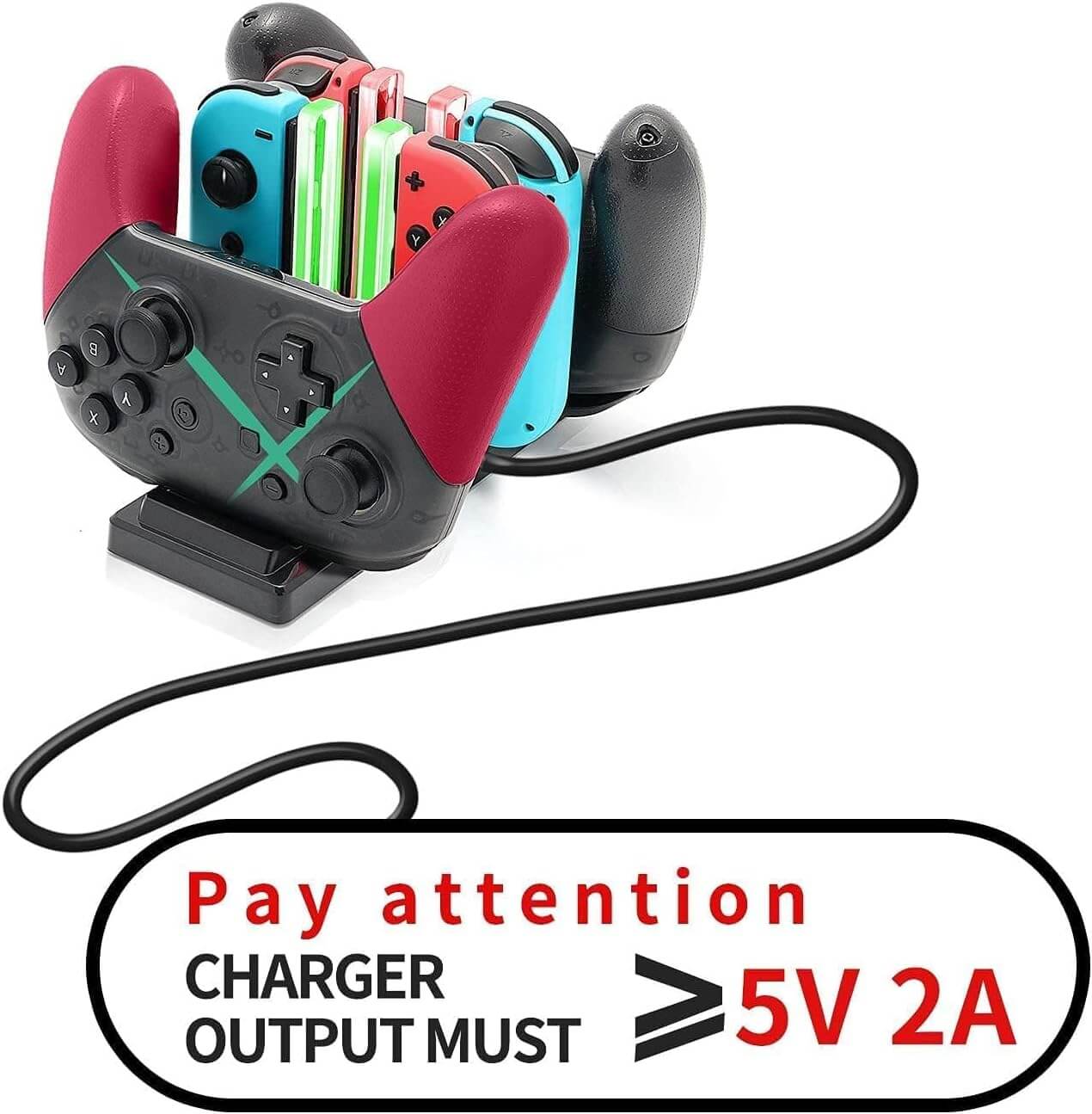 Controller Charger Dock for Nintendo Switch, 6 in 1 Charging Station for Nintendo Switch Joy-Con Controllers and Pro Controllers Black