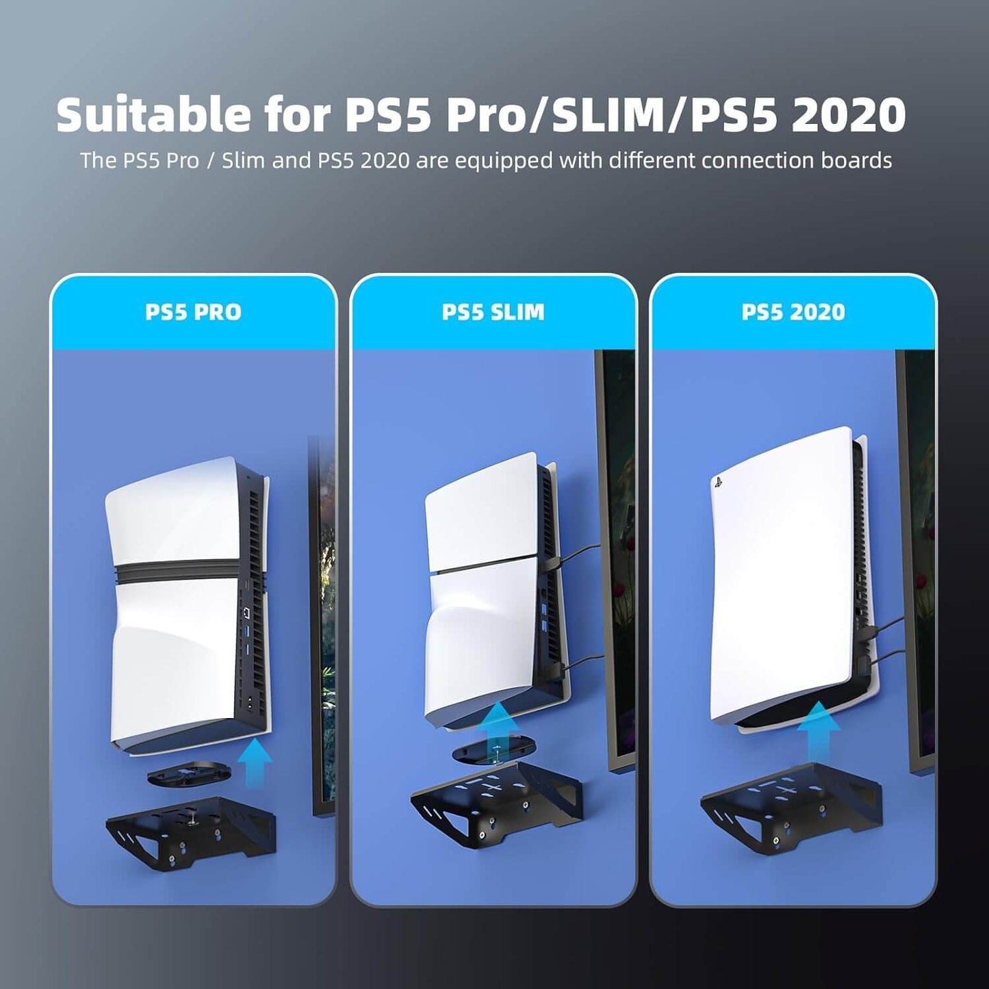 Wall Mount Kit for PS5 Slim Console – Includes 2 Controller Holders, 1 Headset Hook, Screw-Fixed Bracket, Space-Saving Black Mount – Fits Disc & Digital Edition