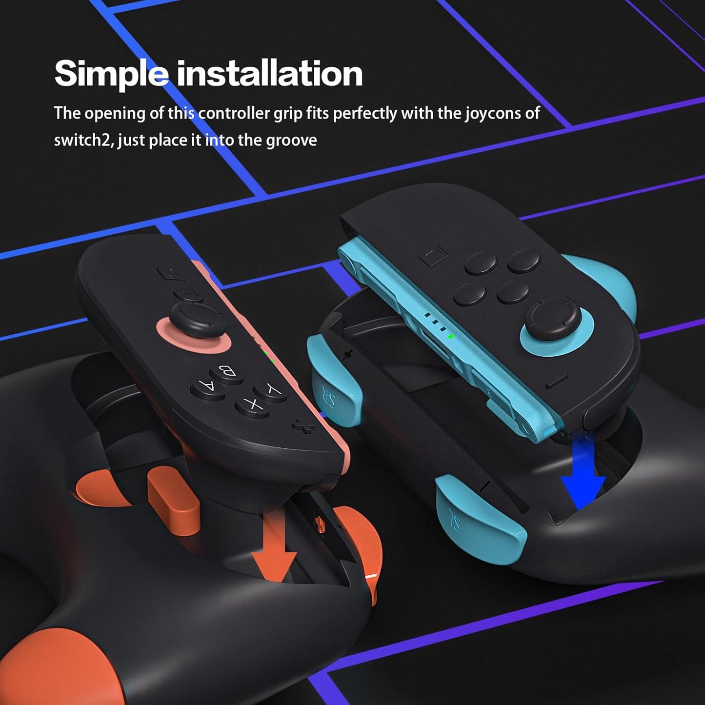 HEATFUN Switch 2 Controller Grips, Ergonomic Handles for Switch 2 Joy-Con, Anti-Slip & Lightweight Switch 2 Joycon Grips - Black (2 Packs)