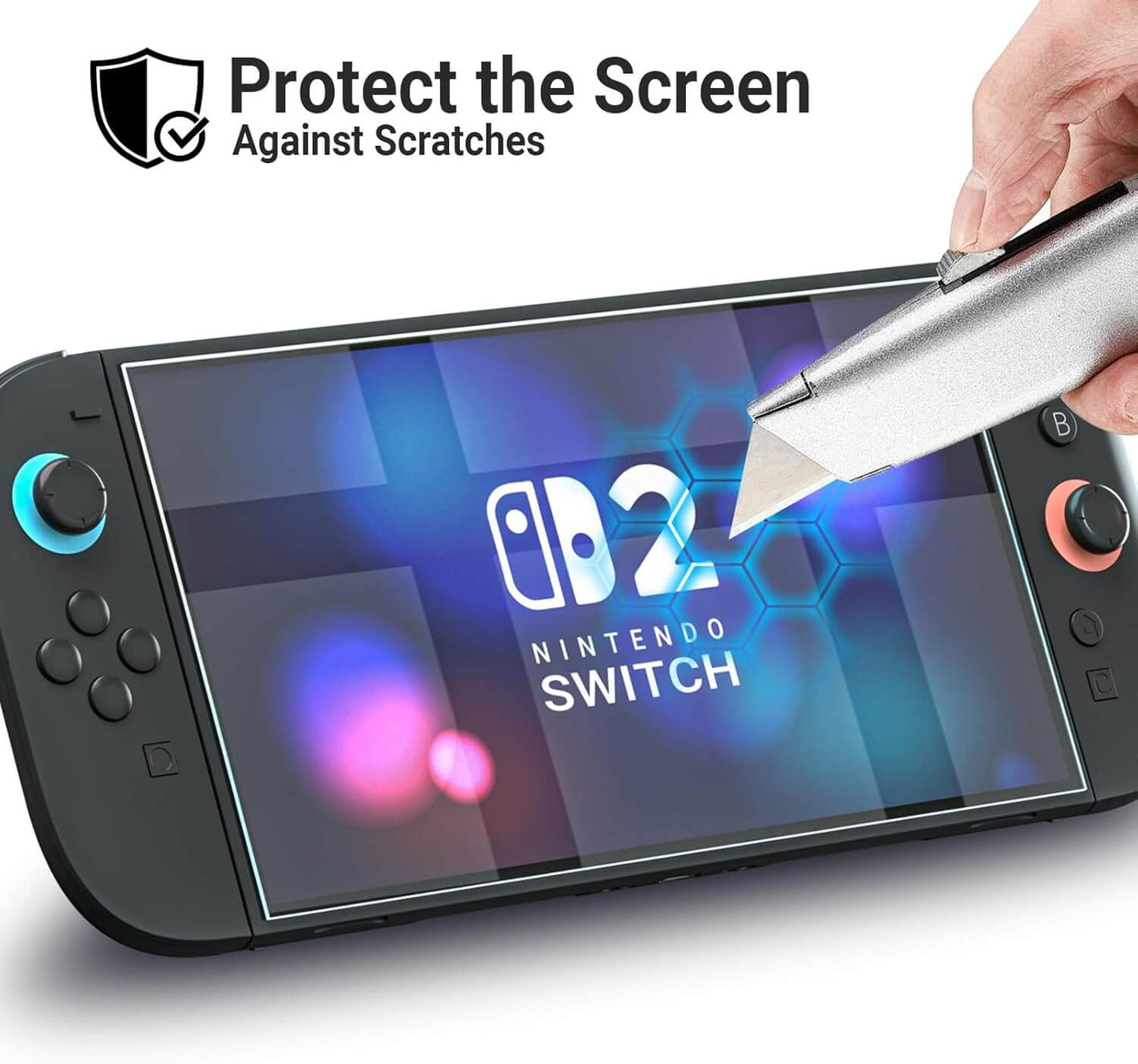HEATFUN Switch 2 Screen Protector, Blue Light Blocking Tempered Glass Screen Protector for Switch 2, 9H Hardness, HD Clear, Anti-Fingerprint, Anti-Scratch, Eye Protection, Easy Installation - 2-Pack