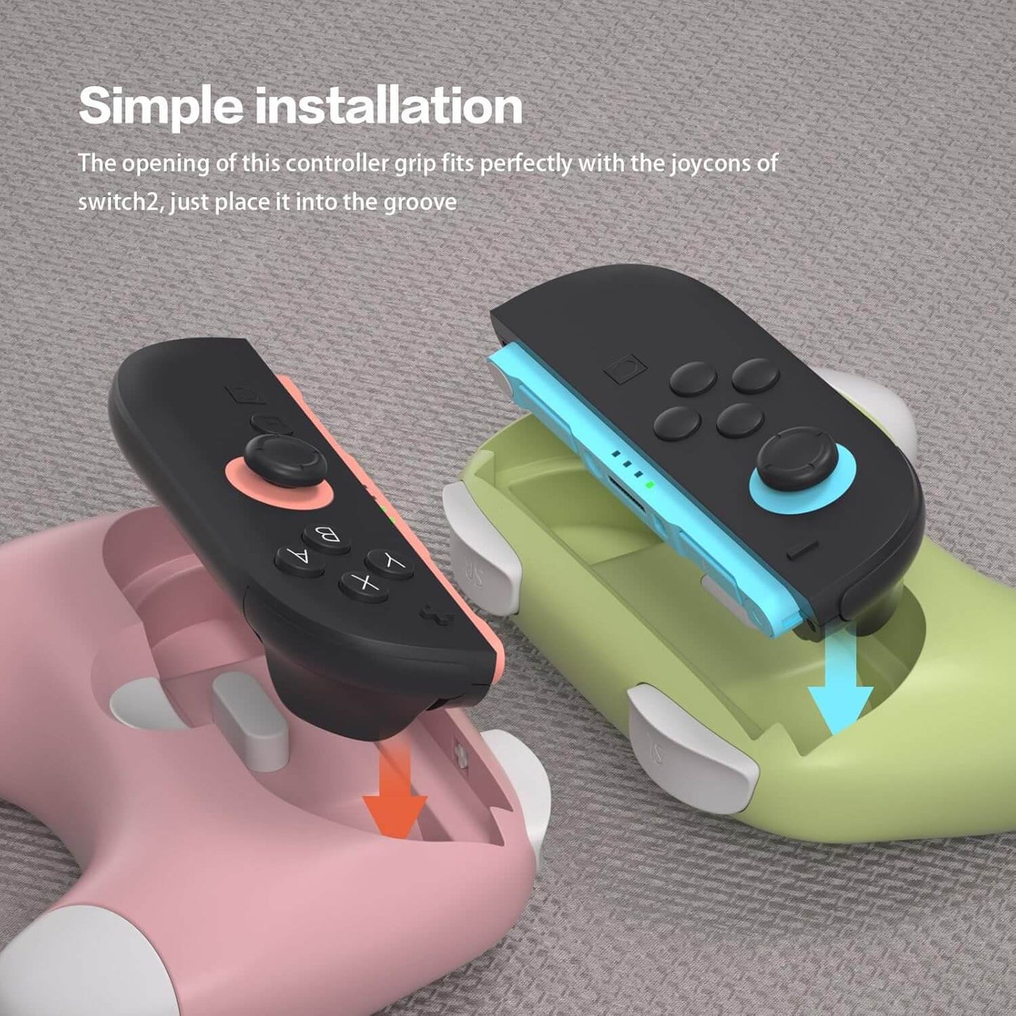 HEATFUN Switch 2 Controller Grips, Ergonomic Handles for Switch 2 Joy-Con, Anti-Slip & Lightweight Switch 2 Joycon Grips - Pink Green (2 Packs)