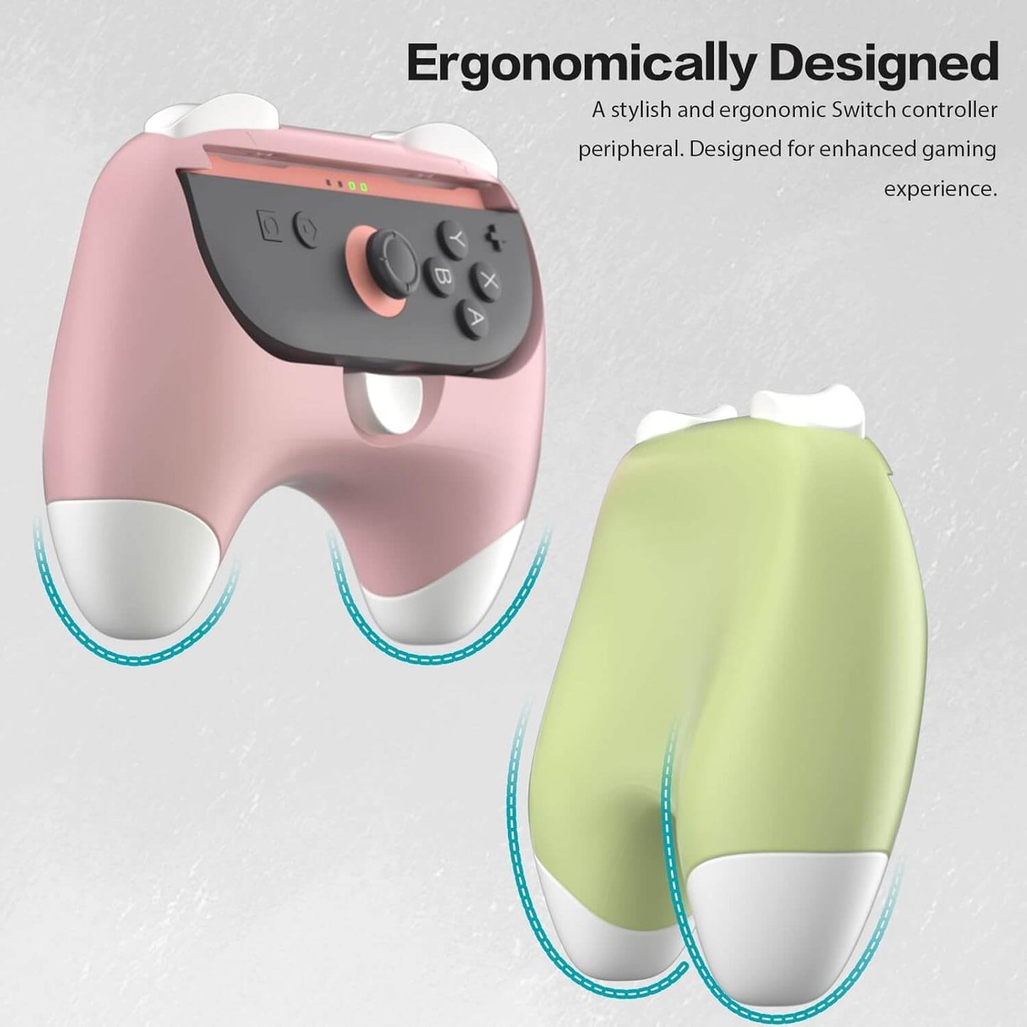 HEATFUN Switch 2 Controller Grips, Ergonomic Handles for Switch 2 Joy-Con, Anti-Slip & Lightweight Switch 2 Joycon Grips - Pink Green (2 Packs)