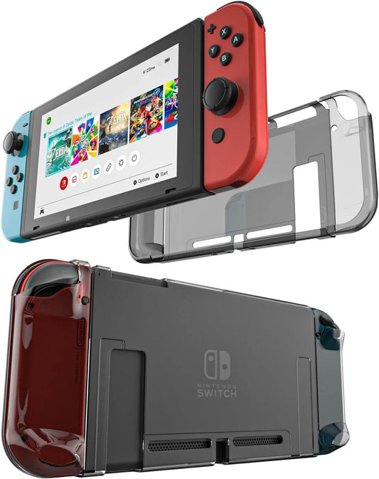 Switch Dockable Case, Switch Protective Case with Soft TPU Grip Case for Joy-Con, Switch Tempered Glass Screen Protector and 6 Thumb Stick Caps - Black