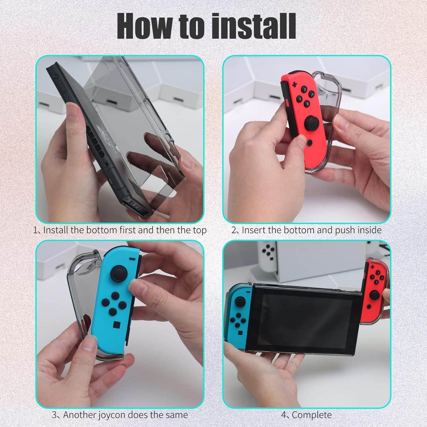 Switch Dockable Case, Switch Protective Case with Soft TPU Grip Case for Joy-Con, Switch Tempered Glass Screen Protector and 6 Thumb Stick Caps - Black
