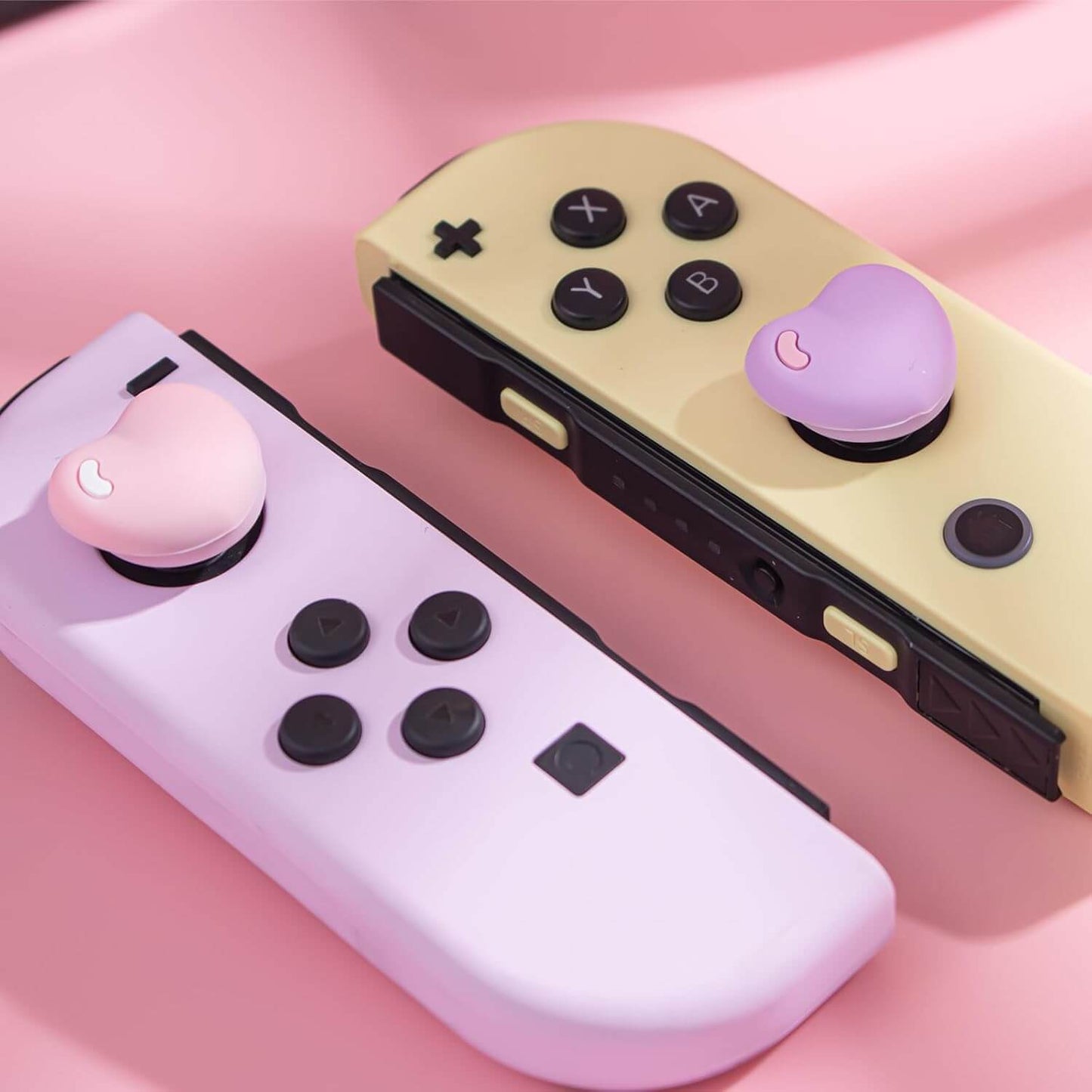 Silicone Joycon Thumb Grip Caps, Soft Joystick Cover Caps Compatible with Nintendo Switch/OLED/Switch Lite, 4PCS - Pink and Purple Heart