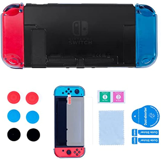 Switch Dockable Case, Switch Protective Case with Soft TPU Grip Case for Joy-Con, Switch Tempered Glass Screen Protector and 6 Thumb Stick Caps - Black