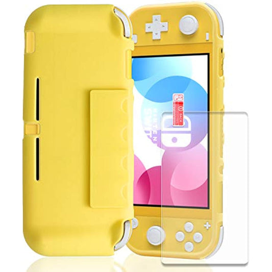 Switch Lite Yellow Case, Switch lite TPU Cover with Tempered Glass Screen Protector and 4 Game Card Slots - Yellow