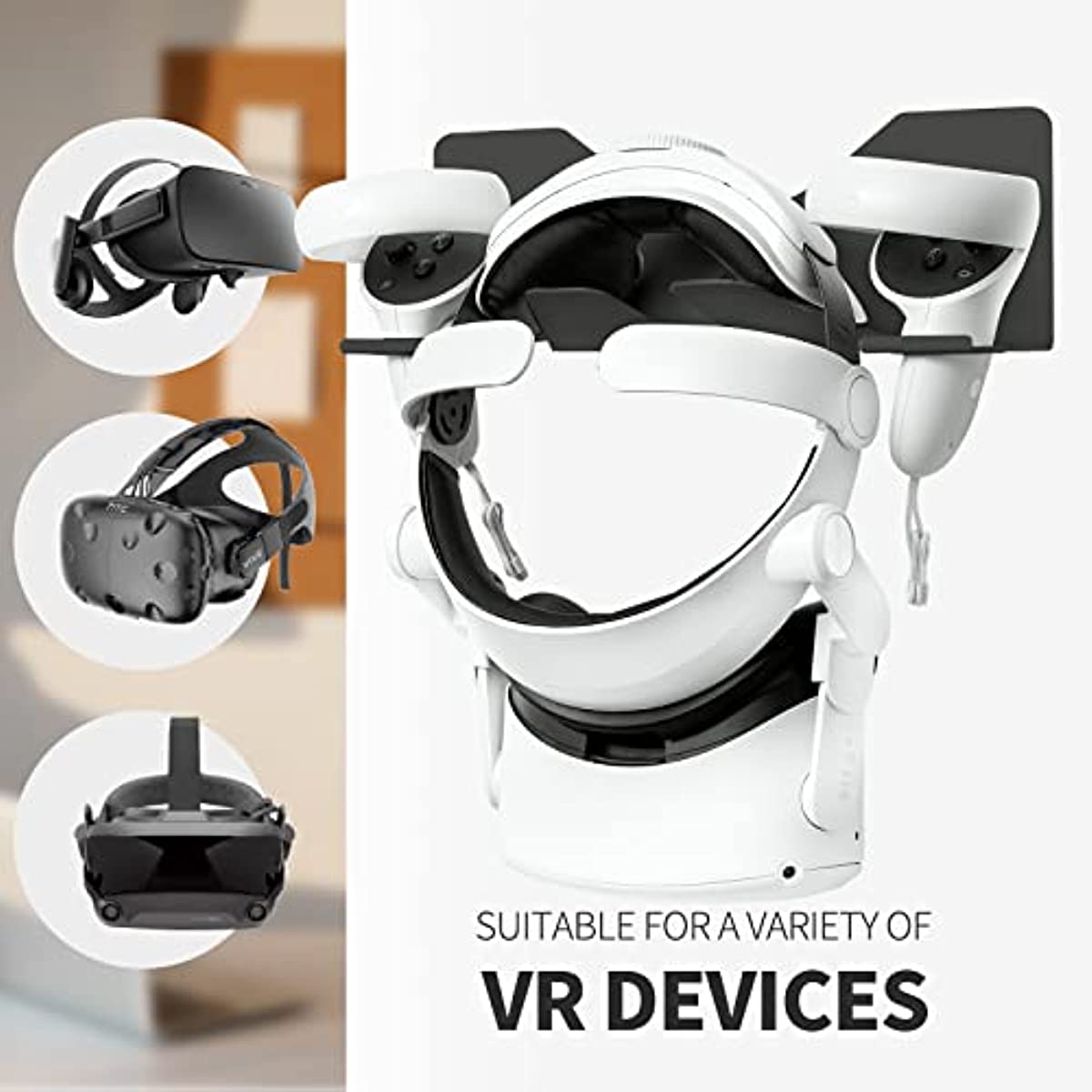 Oculus Quest 2 Wall Mount Storage Stand Holder Compatible with Oculus Quest 2, Quest 1, Valve Index, Rift S, HP Reverb G2, Vive Pro, HTC Vive, Playstation VR Headset and Controllers VR Rack - Black