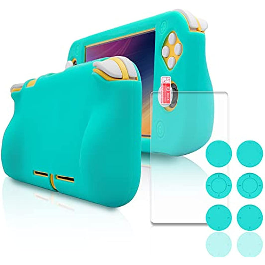 Silicone Grip Case for Nintendo Switch Lite, Soft Rubber Case for Switch Lite with Tempered Glass Screen Protector and 6 Thumb Grips - Turquoise