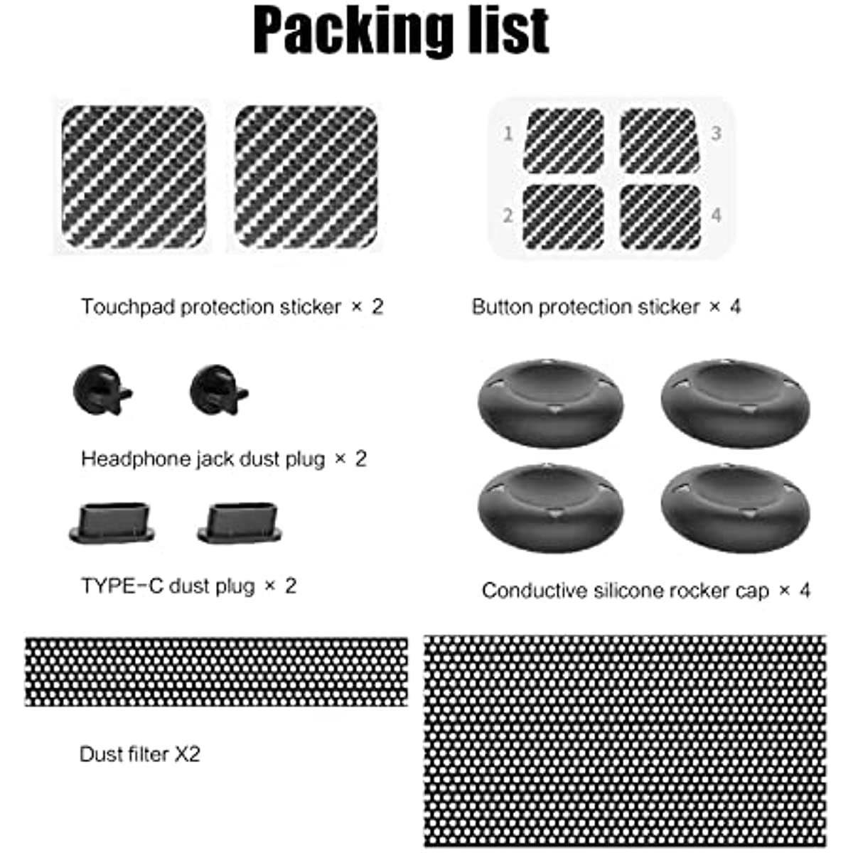 Steam Deck Accessories, Steam Deck Dust Plugs, Steam Deck Touch Protector, Steam Deck Conductive Silicone Thumb Grip Caps, Vent Dust Filter Cover with Trackpads Skins - 9 in 1