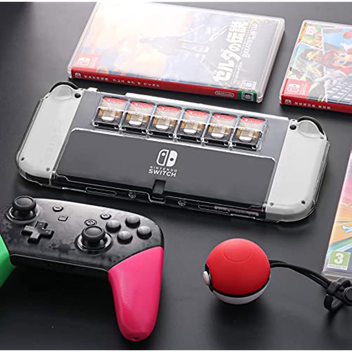 HEATFUN Switch OLED Case with Game Storage, Clear Switch OLED Hard Protective Case ( for 6 games) - Switch OLED Accessories