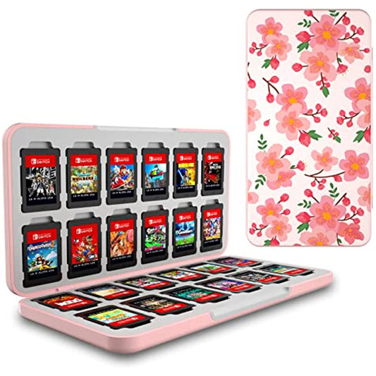 Switch Cartridge Holder, Switch Game Card Case 24, Cute Pink Flower Game Holder Compatible with Switch Games