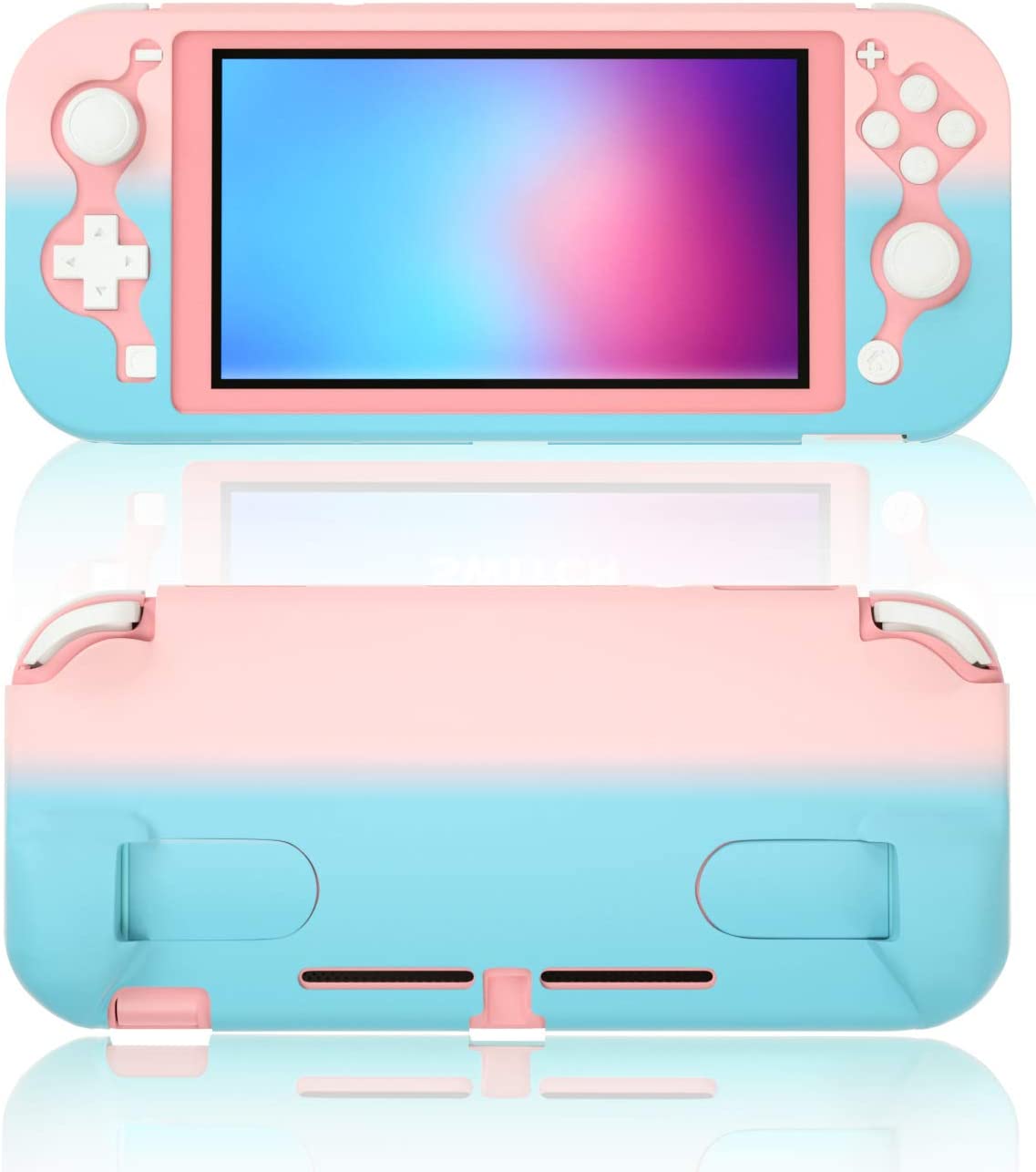 Switch lite Pastel Case, Protective Case for Nintendo Switch lite, Switch lite Grip Case with Kickstand - Pink Blue