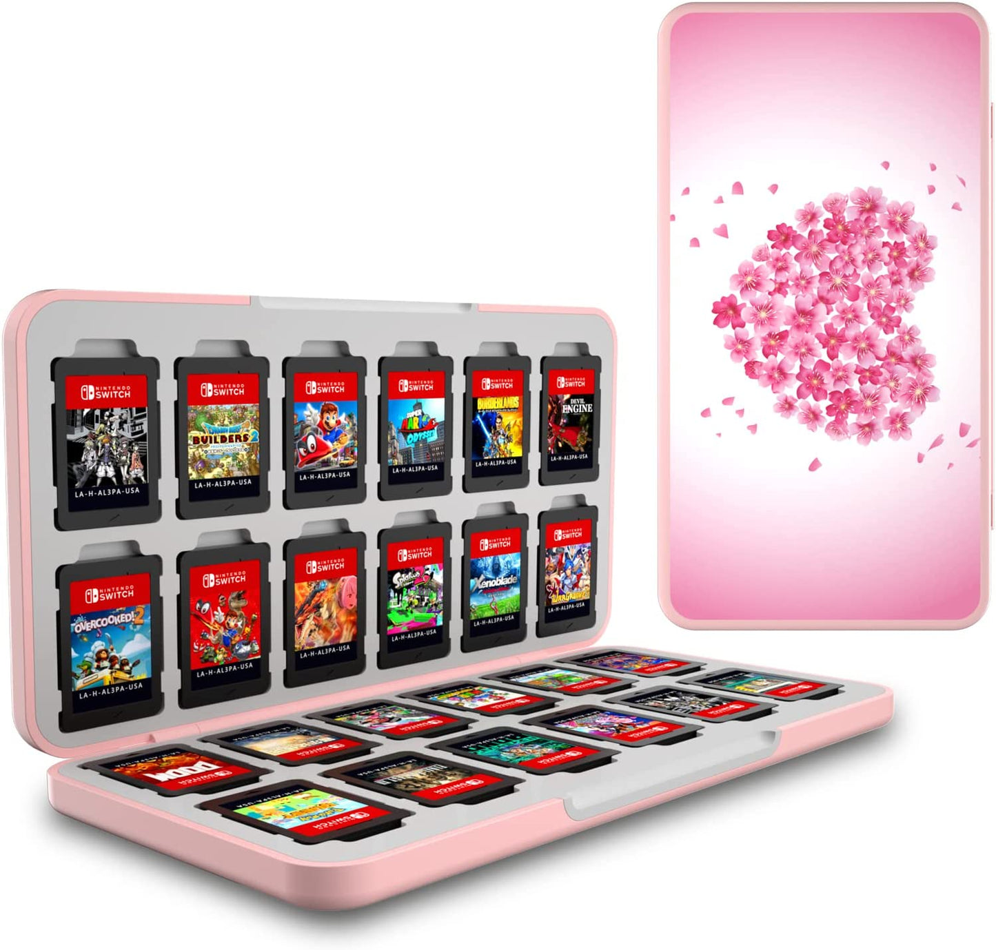 Switch Cartridge Holder, Switch Game Card Case 24, Cute Pink Flower Game Holder Compatible with Switch Games