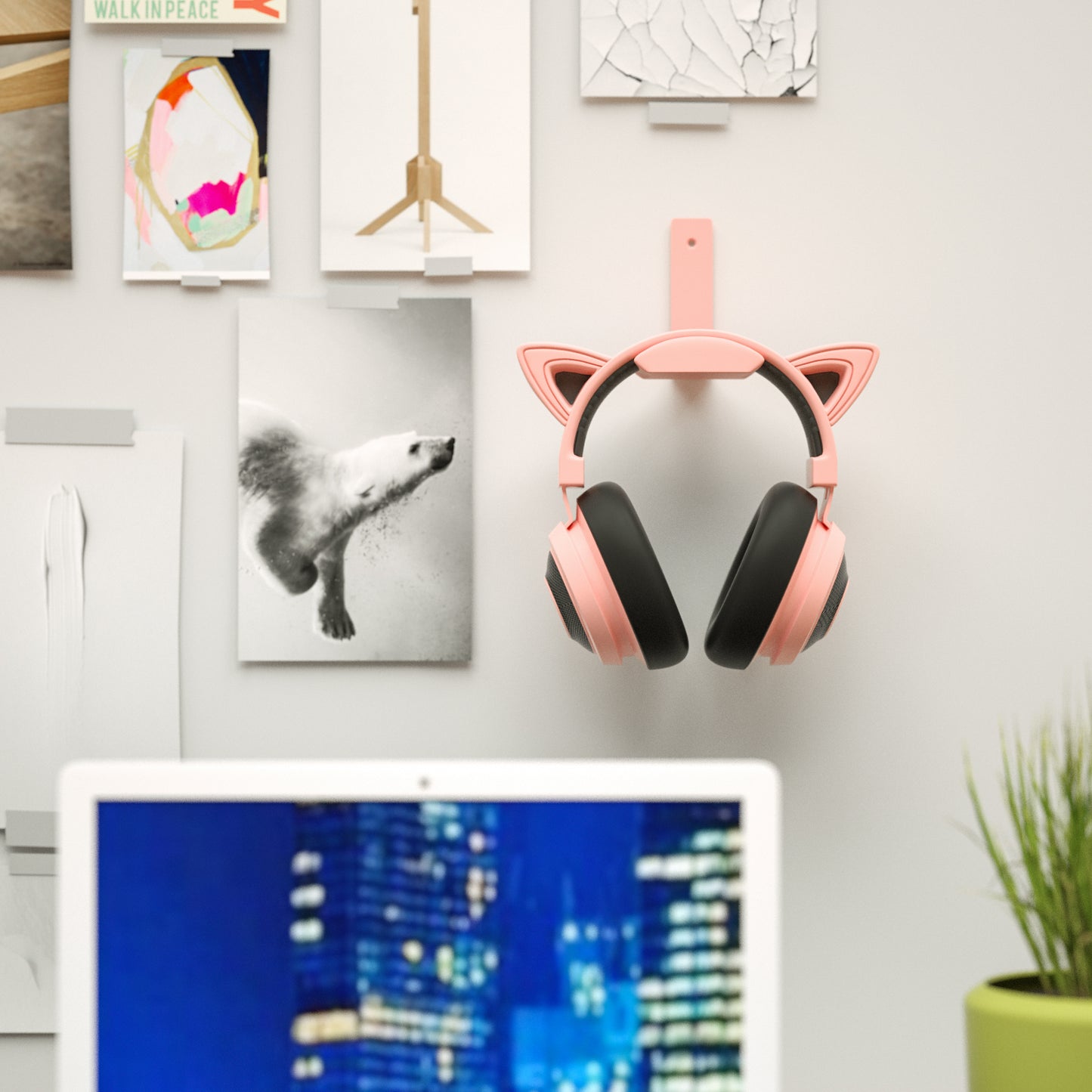 pink headset holder for wall sticker